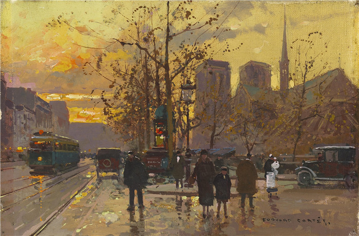 科尔特斯 (edouard leon cortes)作品-圣母院与蒙特贝洛长廊视图Вид на Нотр-Дам с набережной Монтебелло (21.6 х 33 см)