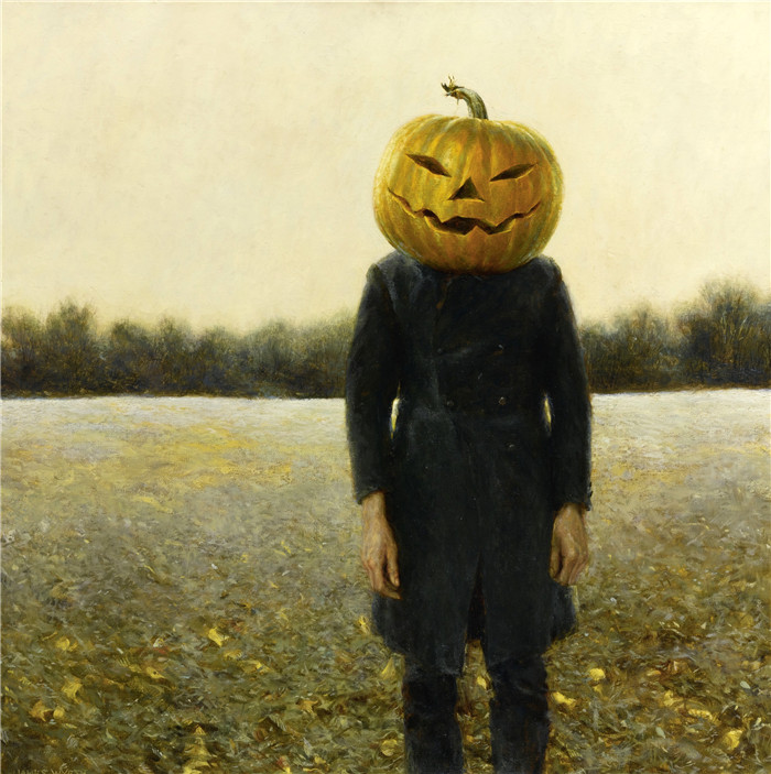 杰米‧怀斯(Jamie Wyeth)油画作品-南瓜头,自画像1972年