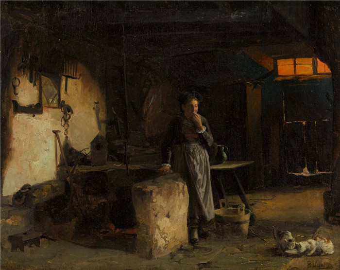 本杰明·沃蒂埃(Benjamin Vautier)高清作品-蛋糕内部,女仆沉浸在思绪中