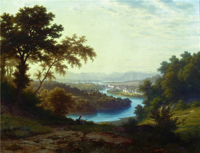 罗伯特·赞德（Robert Zund）风景油画-从斯托尔贝格看卢塞恩