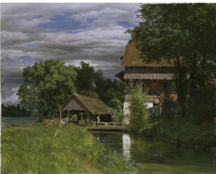 罗伯特·赞德（Robert Zund）风景油画-拉特豪森磨坊