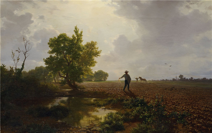 罗伯特·赞德（Robert Zund）风景油画-耕种Das Saen