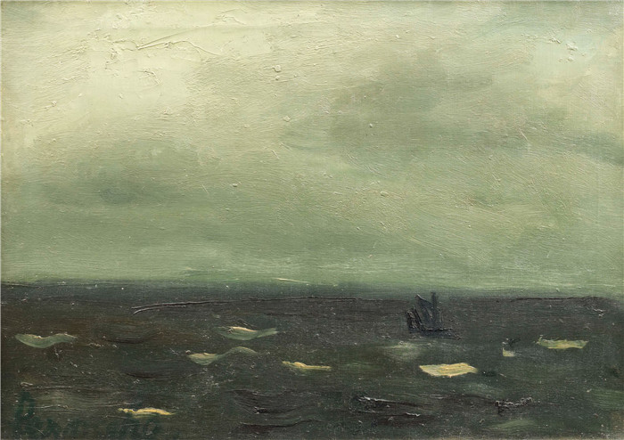 康斯坦特·普瑞迈克(Constant Permeke)作品-海上风景Vue de mer avec bateau, 1924