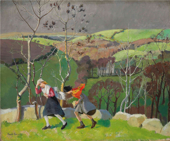 哈罗德·哈维(Harold Harvey)高清作品-刮风的一天A Windy Day, 1922