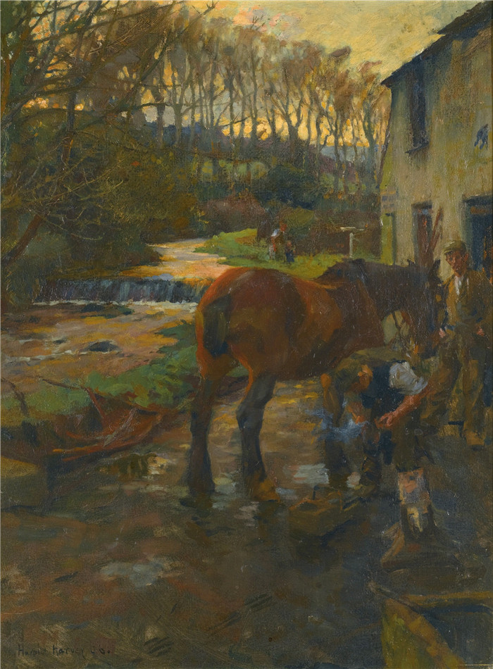 哈罗德·哈维(Harold Harvey)高清作品-法里尔村The Village Farrier, 1906