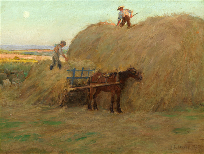 哈罗德·哈维(Harold Harvey)高清作品-建造海瑞克Building a Hayrick, 1902