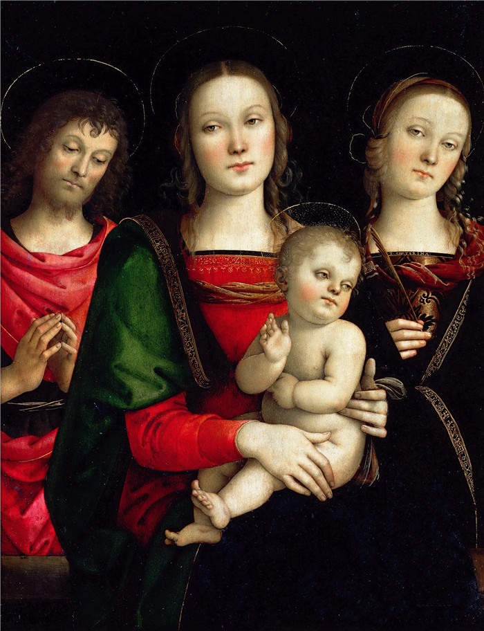佩鲁吉诺（Pietro Perugino）高清作品-圣施洗约翰与凯瑟琳之间的圣母与圣子