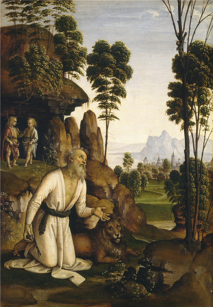 佩鲁吉诺（Pietro Perugino）高清作品-荒野中的圣杰罗姆