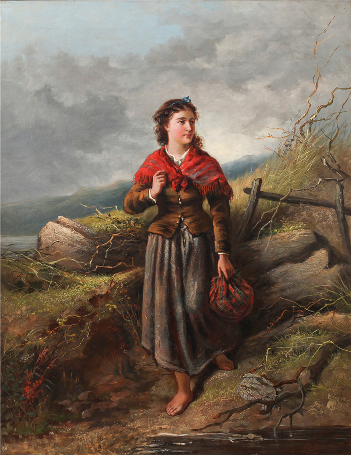 爱德华·查尔斯·巴恩斯(Edward Charles Barnes)油画-风景画中的女孩
