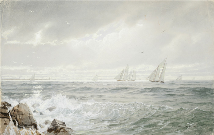 威廉·特罗斯特·理查兹(William Trost Richards)作品-纽波特附近的游艇