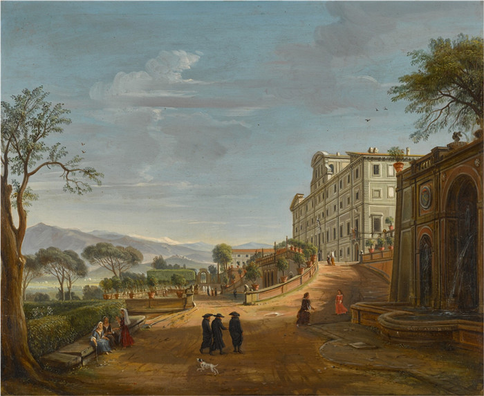 加斯帕·凡·维特尔(Gaspar van Wittel)-弗拉斯卡蒂阿尔多布兰迪尼别墅的两处景观