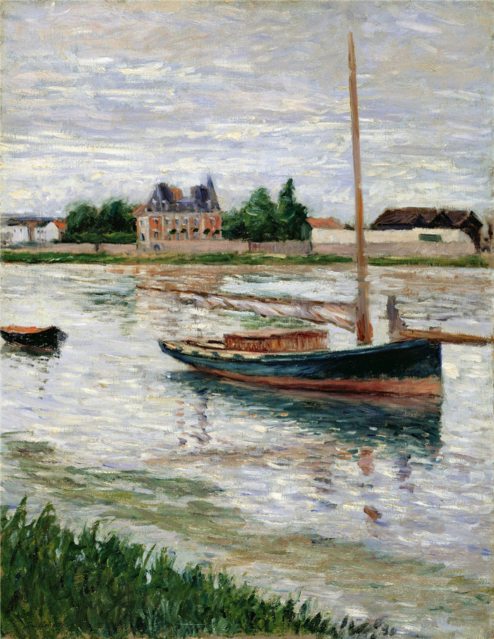 古斯塔夫·卡耶博特(Gustave Caillebotte)作品-停泊在塞纳河上的帆船 1891年