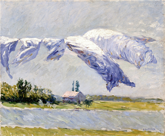 古斯塔夫·卡耶博特(Gustave Caillebotte)作品-洗衣干燥,小根尼维尔 1888年