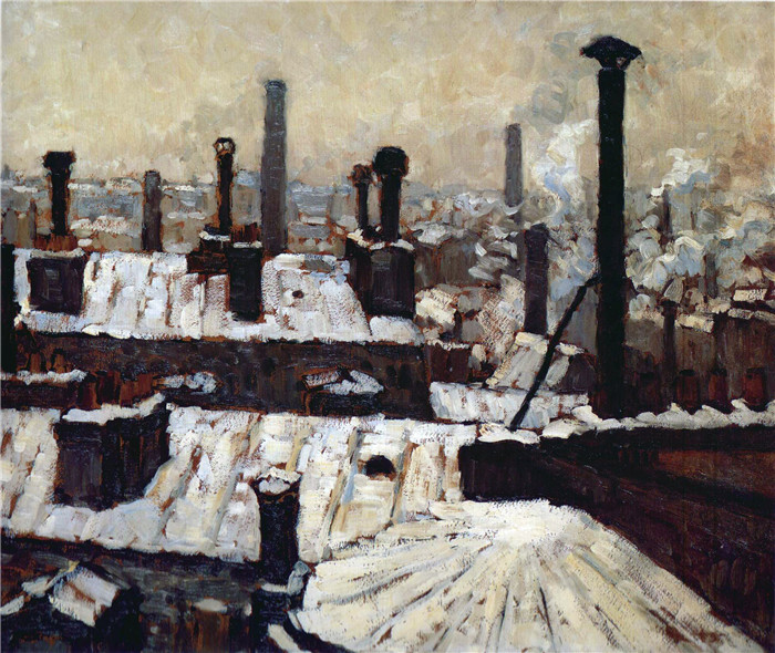 古斯塔夫·卡耶博特(Gustave Caillebotte)作品-雪下的屋顶,巴黎 1878年