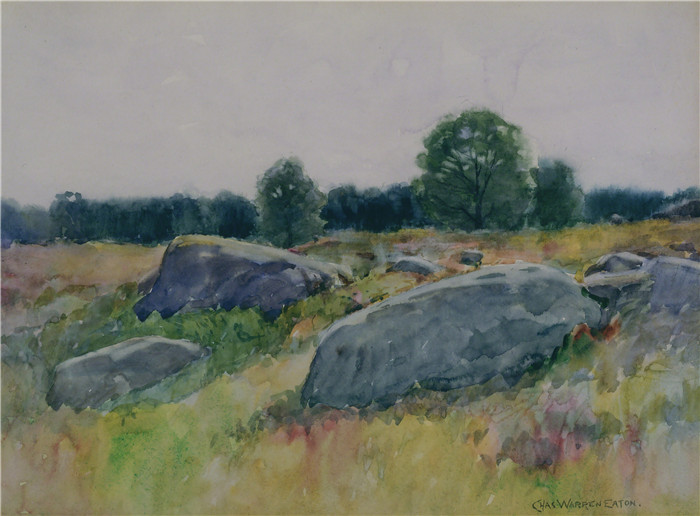 查尔斯·沃伦·伊顿 (Charles Warren Eaton)作品-田野里的岩石Rocks in a Field, 1896