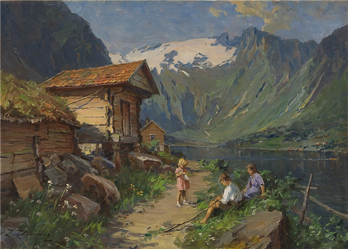 埃文·优宁（Even Ulving）油画-来自贝尔斯特兰德Fra Balestrand