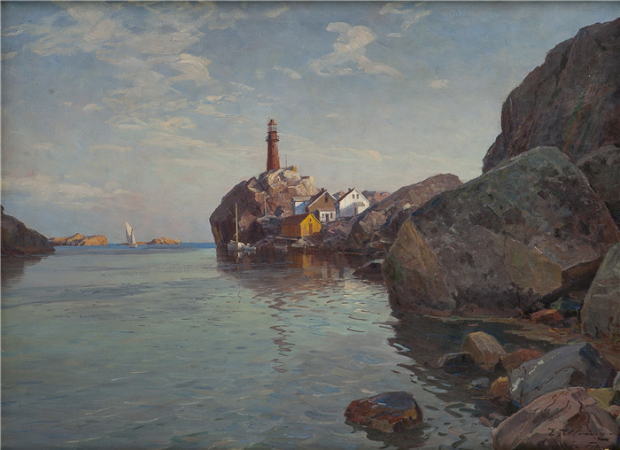 埃文·优宁（Even Ulving）油画-灯塔Fra Svenner fyr 1928 (1928)