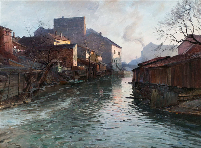 埃文·优宁（Even Ulving）油画-在海滨漫步Vid vattenbrynet