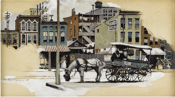 迪恩·康威尔(Dean Cornwell)作品-街景Street Scene, 1915年