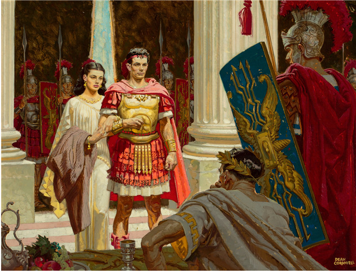 迪恩·康威尔(Dean Cornwell)作品-卡里古拉之前的马塞勒斯和戴安娜