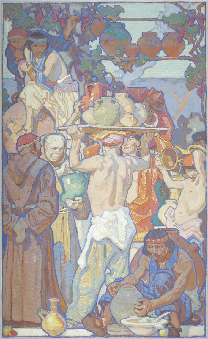 迪恩·康威尔(Dean Cornwell)作品-火,烤陶器