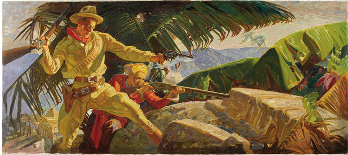 迪恩·康威尔（Dean Cornwell）作品-无题，约1944年Untitled, c. 1944. Oil on canvas. 30in. x 68in