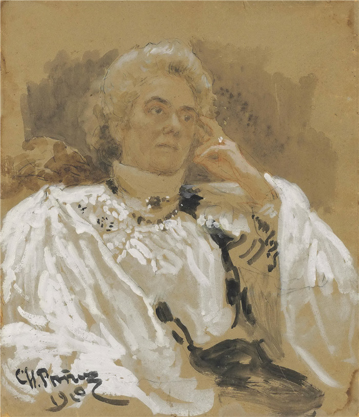 列宾（Ilya Repin）高清作品-维拉·贝伦斯塔姆·尼皮皮纳肖像portrait of vera berenshtam nee pypina