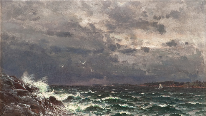 哈尔马·芒斯特耶尔姆(Hjalmar Munsterhjelm)油画-海MYRSKYAVA MERI