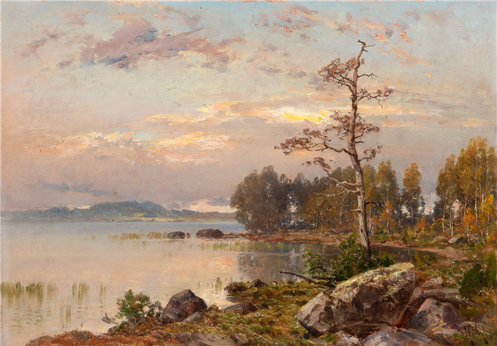 哈尔马·芒斯特耶尔姆(Hjalmar Munsterhjelm)油画-秋天的早晨