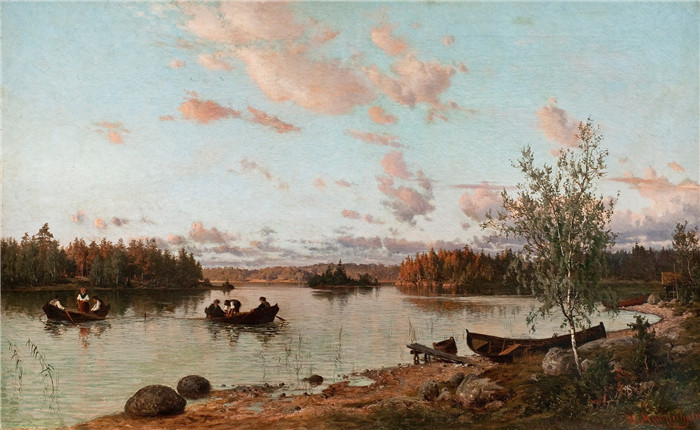 哈尔马·芒斯特耶尔姆(Hjalmar Munsterhjelm)油画-河岸Riverbank