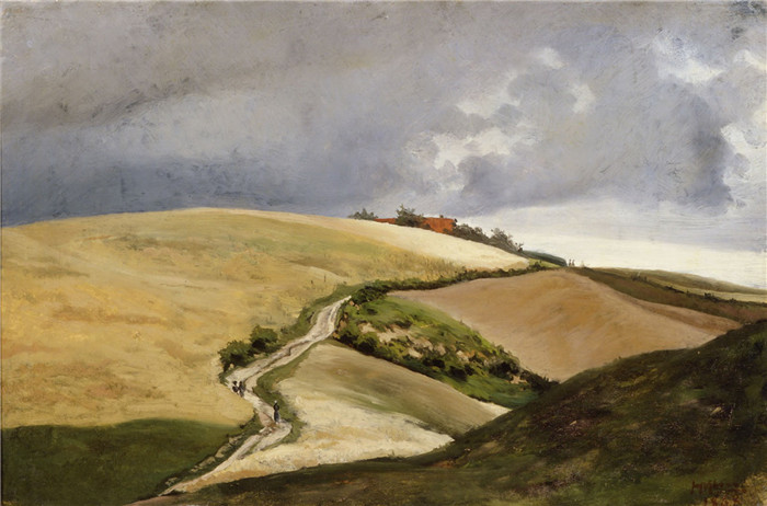 哈尔马·芒斯特耶尔姆(Hjalmar Munsterhjelm)油画-山坡