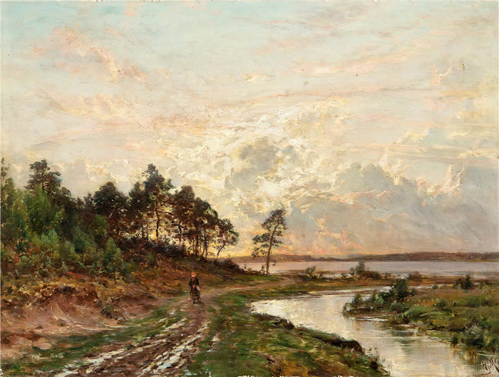 哈尔马·芒斯特耶尔姆(Hjalmar Munsterhjelm)油画-调整AFTONSTAMNING