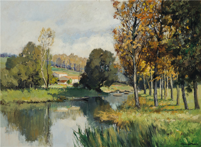 乔治·查尔斯·罗宾(Georges Charles Robin)作品-在河岸停泊的划艇