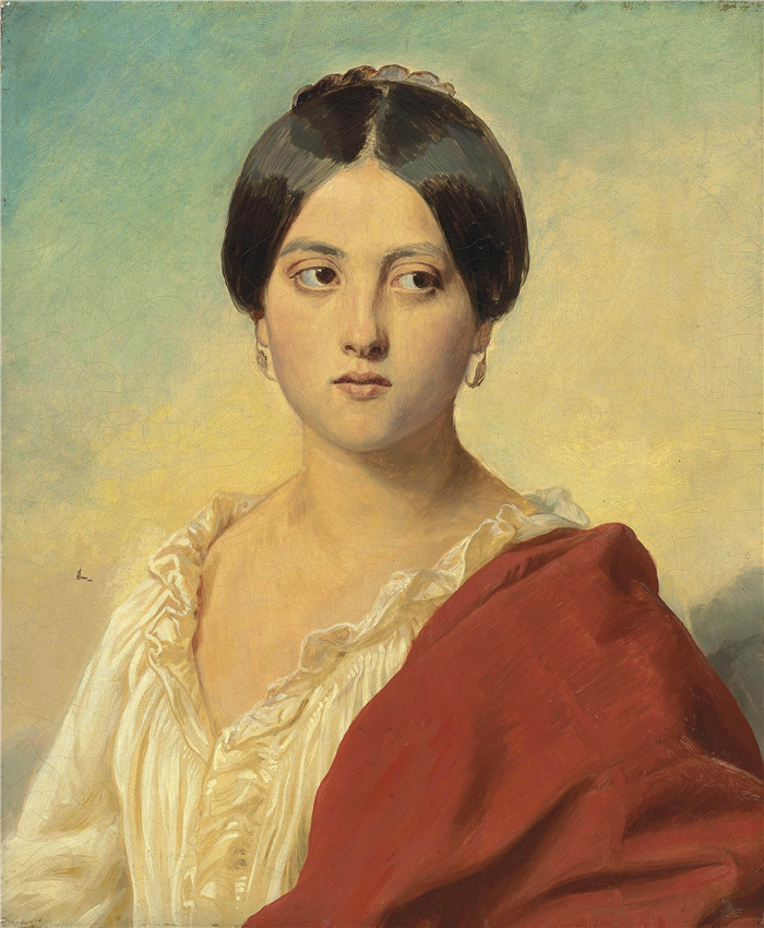 《portrait of an italian girl half length》弗朗兹·萨维尔·温特豪德(Franz Xaver Winterhalter)作品
