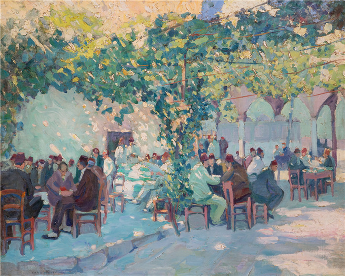 《户外咖啡馆》简·彼得森(Jane Peterson)高清作品-Outdoor Café, Constantinople