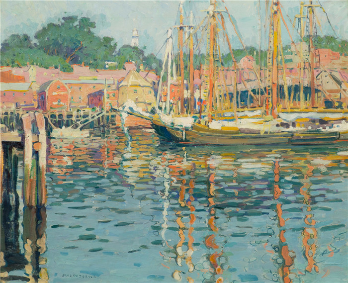《格洛斯特港》简·彼得森(Jane Peterson)高清作品-Gloucester Harbor