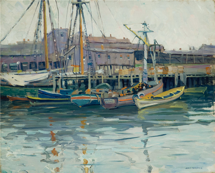 《格洛斯特的渔船》简·彼得森(Jane Peterson)高清作品-Fishing Boats at Gloucester