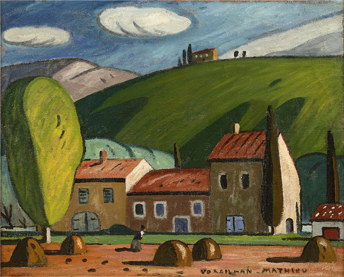 《房屋山坡风景》马蒂厄·韦德兰(Louis-Mathieu Verdilhan)作品-Mairie sur la cote
