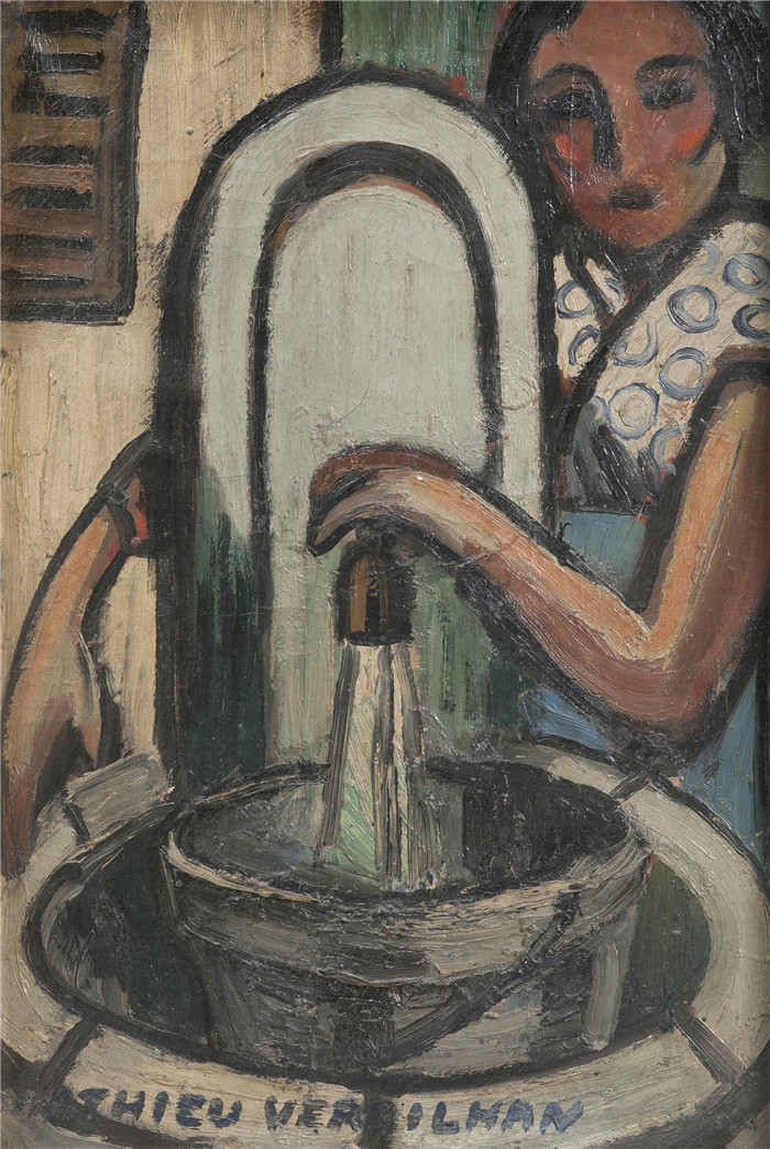 《喷泉里的女孩》马蒂厄·韦德兰（Louis-Mathieu Verdilhan）作品-Jeune fille à la fontaine