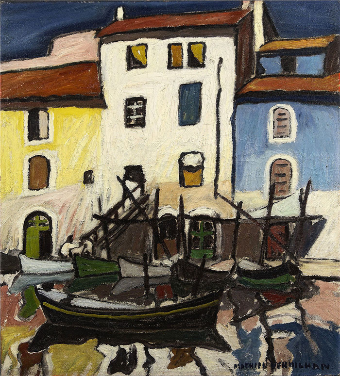 《马尔蒂格斯的船只》马蒂厄·韦德兰（Louis-Mathieu Verdilhan）作品-Barques à Martigues