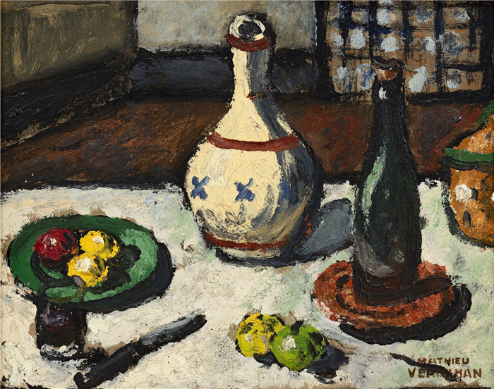 《瓶子和水瓶的组成静物》马蒂厄·韦德兰（Louis-Mathieu Verdilhan）作品