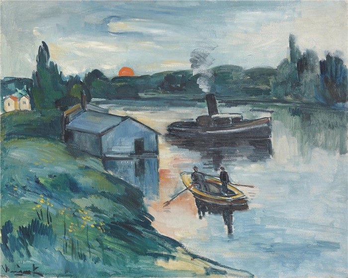 《bateau lavoir a chatou》莫里斯·德·弗拉明克(Maurice De Vlaminck)作品-船