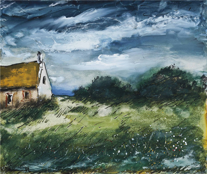 《带房子的景观》莫里斯·德·弗拉明克(Maurice De Vlaminck)作品-paysage avec maison