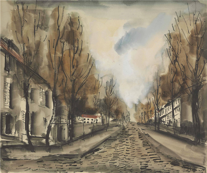 《达布雷斯村街》莫里斯·德·弗拉明克(Maurice De Vlaminck)作品-rue de village bordee darbres