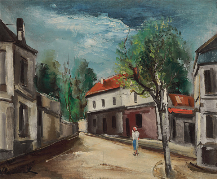 《村庄里的街道》莫里斯·德·弗拉明克(Maurice De Vlaminck)作品-rue dans un village