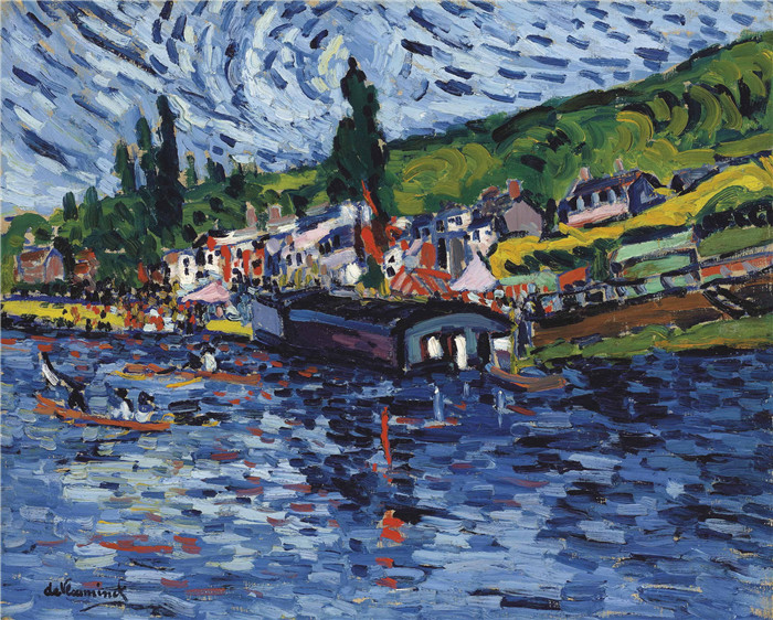 《河流游船》莫里斯·德·弗拉明克(Maurice De Vlaminck)作品-les regates a bougival