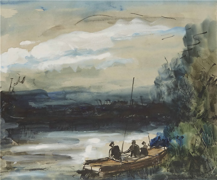 《河流景观和渔民》莫里斯·德·弗拉明克(Maurice De Vlaminck)作品-paysage de riviere et pecheurs