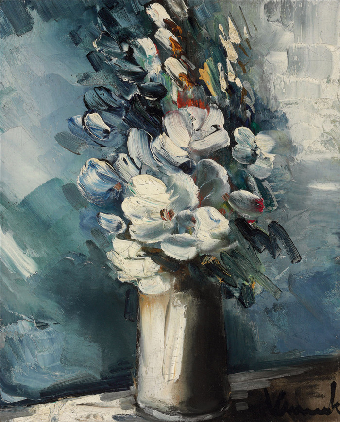 《花瓶里的花》莫里斯·德·弗拉明克(Maurice De Vlaminck)作品-fleurs dans un vase