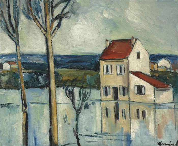 《树木村庄 linondation》莫里斯·德·弗拉明克(Maurice De Vlaminck)作品
