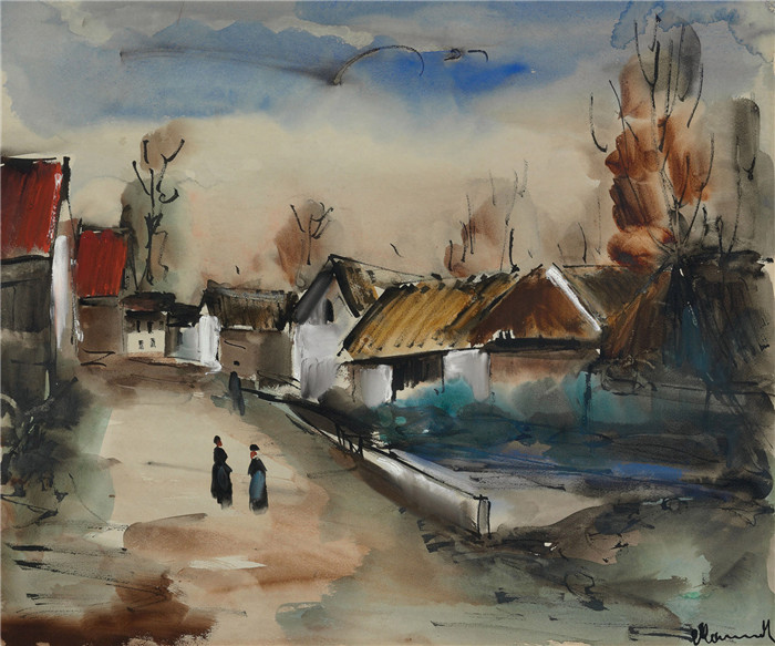 《乡村景观》莫里斯·德·弗拉明克(Maurice De Vlaminck)作品-paysage dautomne de village